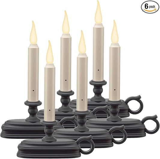Xodus Innovations FPC1625A-6 Battery Operated 9 Inch Window Candle New Dynamic 3 D Warm White Flicker Flame, with 3 Position Switch and Automatic On Timer, Pack of 6, Black/Aged Bronze
