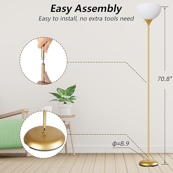 Floor Lamp for Living Room, Standing lamp for Bedroom, Drop-Resistant White Lampshade, Standing Lamp for Bedroom Study Office Hostel Kid’s Room