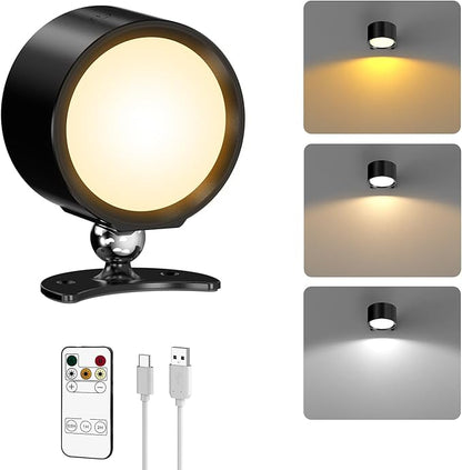 Smiling Shark Wireless Wall Light, Rechargeable Wall Light LED 360° Rotate Magnetic 3 Color & 4 Brightness Stepless Dimming Adhesive Rechargeable Wall Sconce for Bedroom Bedside, Black