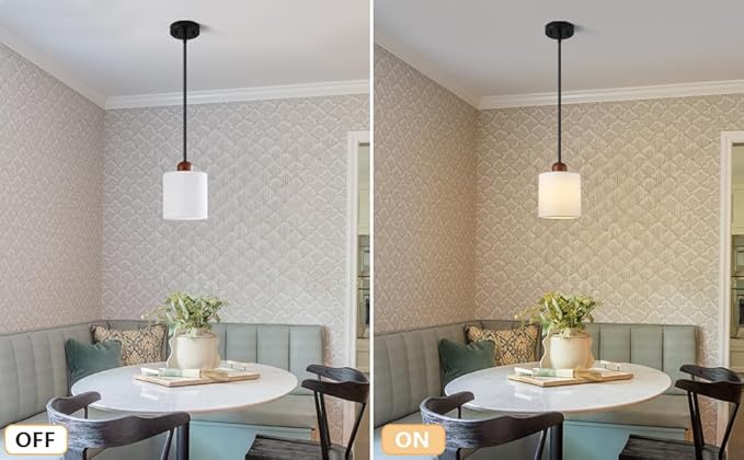 5.9” Drum Pendant Light with White Fabric Shade Modern Hanging Pendant Light Fixture| Adjustable Semi Flush Mount Kitchen Island Dining Room Bedroom Black 1 Pack