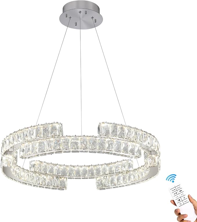 D16'' Modern Crystal Ring Chandeliers for Living Room Dinning Room Crystal Pendant Light Dimmable 3000k-6000k