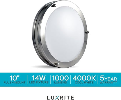 LUXRITE LED Flush Mount Ceiling Light, 10 Inch, Dimmable, 4000K Cool White, 1000 Lumens, 14W Ceiling Light Fixture, Energy Star & ETL - Perfect for Kitchen, Bathroom, Entryway, and Closet