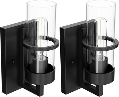 Tipace Black Hardwired Wall Sconces Set of 2,Modern Bathroom Vanity Sconces Wall Lighting with Clear Glass Shade,Farmhouse Wall Mount Lights for Mirror Bedroom Living Room Hallway Kitchen