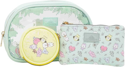 Impressions Vanity BT21 3-PC. Makeup Bag Set with Large, Medium, and Small Pouches, Makeup Organization with Inner Slip Pocket, Clear PVC Material, Travel Cosmetic Bag for Women's Daily Essentials