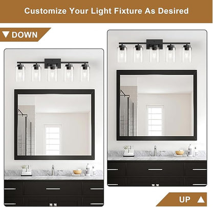 IZORRO Modern Bathroom Light Fixtures, 5 Light Black Vanity Lights, Bathroom Lighting Fixtures Over Mirror with Clear Glass for Living Room Cabinet Bedroom