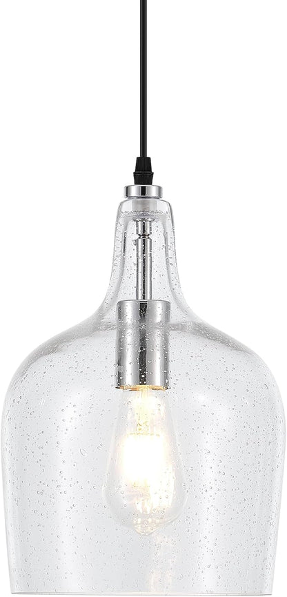 9” Chrome Seeded Glass Pendant Light Modern 1 Light Single Dome Pendent Lighting Fixtures for Kitchen Island Dining Room Hallway, UL Listed