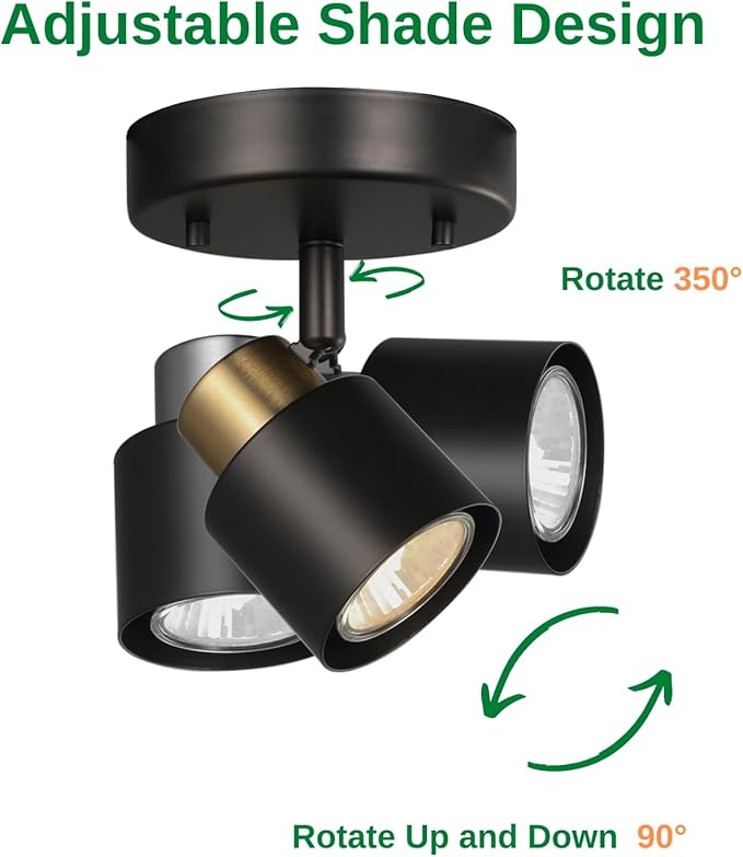 1 Light Track Lighting Kit,2 Packs Matt Black Brass Finish Adjustable Moden Flush Mount Ceiling Spotlight Wall Sconces for Kitchen,Hallway,Living Room Home Improvement