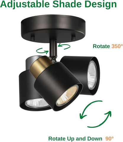 1 Light Track Lighting Kit,2 Packs Matt Black Brass Finish Adjustable Moden Flush Mount Ceiling Spotlight Wall Sconces for Kitchen,Hallway,Living Room Home Improvement