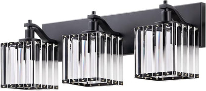 EDISHINE Bathroom Vanity Light Fixtures, 3-Light 20.47'' Crystal Bathroom Lighting Fixtures Over Mirror, Modern Wall Sconce for Powder Room, Bedroom, E26 Base, Black
