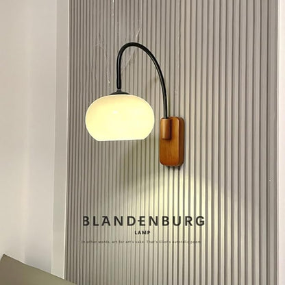 Modern Decoration Wall Sconce Mid Century with White Milk Glass Vintage Industrial Wood Wall Light Hardwired Smoke Grey Amber Farmhouse Reading Wall Lamp for Bedroom Living Room Bedside