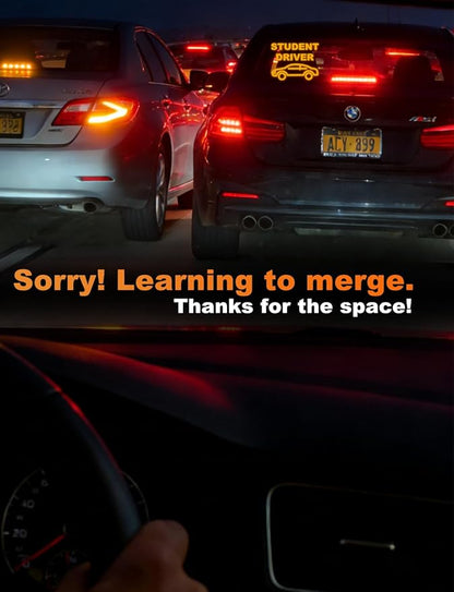 Student Driver LED Car Sign, New Driver Warning Sign, Amber Light Car Interior Accessories Suction Cup Mounted Gift for New Rookie Learner Drivers