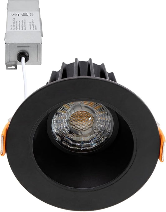 Maxxima 2 in. Ultra-Thin Recessed Anti-Glare LED Downlight - Canless IC Rated, 5 Color Temperature Selectable 2700K/3000K/3500K/4000K/5000K, Dimmable, Round Black Trim, 90 CRI