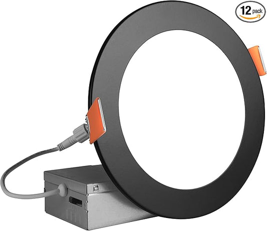 NICOR Lighting Recessed Light Fixtures - IXE 6-in Canless LED Downlight - Dimmable LED Ceiling Light with Edge-Lit Technology - Black, 12 Packs