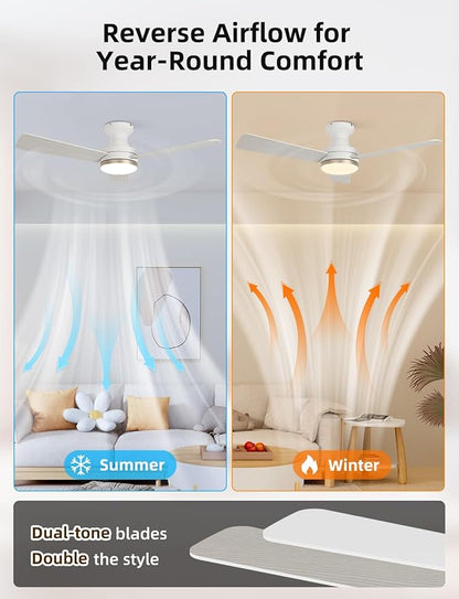 42" RGB Ceiling Fan with Light, Music Sync Smart Fan with Alexa/Google/App Control, Low Profile Flush Mount, 6-Speed Quiet DC Motor, 4 CCT Dimmable Lighting for Bedroom, Champagne Gold