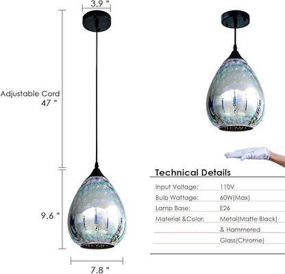 Yisuro Modern 3D Pendant Lights Kitchen Island 1 Pack, Farmhouse Colorful Glass Pendant Light with Clear Globe Shade, Kitchen Island Lighting for Dining Room Entryway, 7.8-inch Diameter