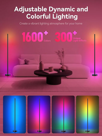 OIYN Smart RGBICW LED Corner Floor Lamp 2 Pack - 16 Million DIY Colors, 68+ Scenes, Music Sync, App & Remote Control, Color-Changing Ambient Lighting for Living Rooms, Bedrooms, and Gaming Rooms
