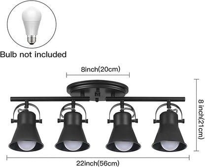 4-Light Track Lighting Kit, Directional Ceiling Light, Industrial Black Kitchen Track Lighting Fixtures Ceiling for Kitchen, Living Room, Dining Room, Hallway.