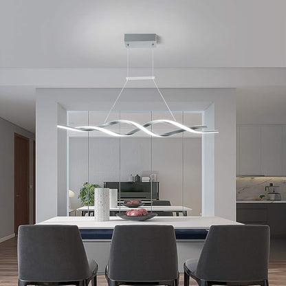 Jaycomey Gray Modern LED Pendant Light, Dimmable Wave Chandelier with Remote Control, Acrylic Hanging Lighting Fixture for Dining Room Kitchen Island, 3000-6000K 28W