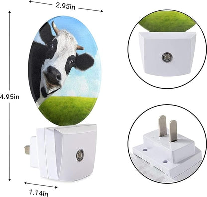 EKOBLA Dairy Cow Plug-in Night Light, Black & White Farm Cow LED Nightlight with Auto On/Off for Bedroom, Bathroom & Living Room