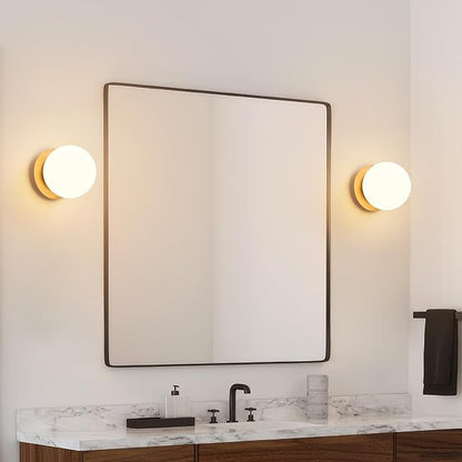 Modern Globe Brass Wall Sconce: 6" Gold Mid Century Modern Indoor Wall Mounted Lamp - Small Minimalist Frosted White Glass Bathroom Sconces - Ball Vanity Light for Bedroom Living Room Hallway Entryway