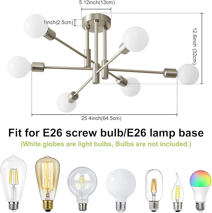 Biewalk Modern Chandelier Ceiling Light Fixture, 6-Light Sputnik Dining Chandeliers 31.18" Gold and Black Chandelier Over Table, Mid Century Lights Fixture for Dining Room Living Room Kitchen Island