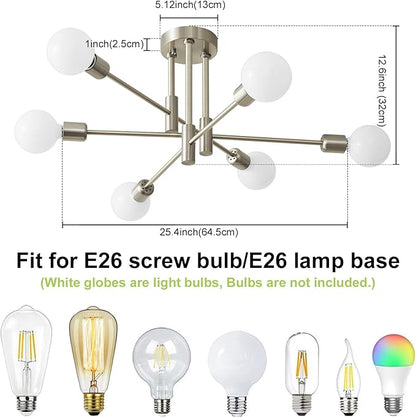 Biewalk Modern Chandelier Ceiling Light Fixture, 6-Light Sputnik Dining Chandeliers 31.18" Gold and Black Chandelier Over Table, Mid Century Lights Fixture for Dining Room Living Room Kitchen Island