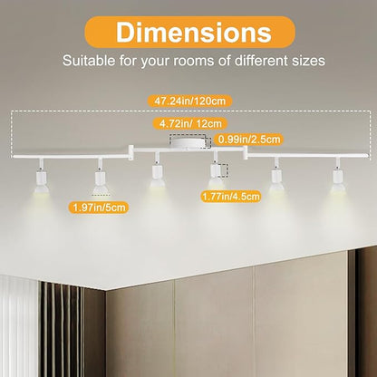 6 Light Track Lighting Fixture, GU10 Rotatable Heads, Matte White, Bulbs Not Included, Perfect for Kitchen, Office, Laundry, Dining Room