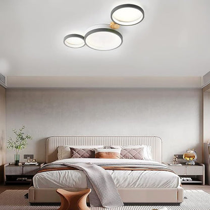3-Lights LED Ceiling Light Fixture,22 Inch Modern Ceiling Lights Flush Mount Wooden 20W Dimmable Chandelier for Living Room Bedroom Kitchen,3000K/4000K/6000K Temperatures Selectable Grey