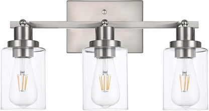 3 Light Track Lighting Kit Brushed Nickel Kitchen Track Lighting Fixtures Ceiling Mount Bathroom Vanity Wall Scones Light Fixture with Clear Glass, Rotatable Spotlight for Kitchen Shop Hallway