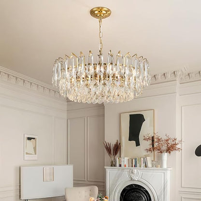 23.6" Gold Crystal Chandeliers Fully Transparent Crystal Modern3-Tier Luxury Crystal Pendant Light Ceiling Pendant Lighting for Dinning Room Living Room Foyer