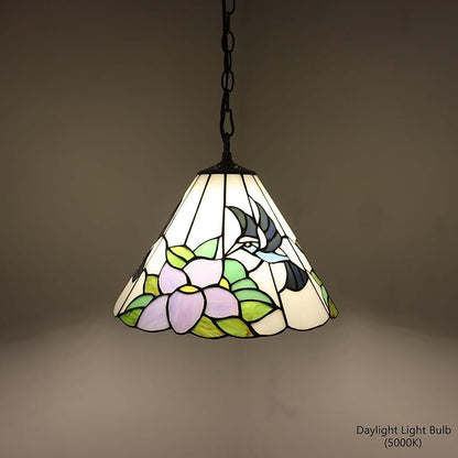 Bieye L11053 Hummingbird Flower Tiffany Style Stained Glass Ceiling Pendant Fixture for Home Decoration (Blue, 12-inch Wide)