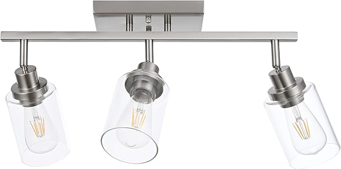 MELUCEE 3 Light Bathroom Vanity Light Brushed Nickel Track Lighting Fixtures Ceiling, Wall Light Fixtures with Rotatable Track Head for Hallway Porch Foyer Bath Storage, 20.5 Inch, Clear Glass Shade