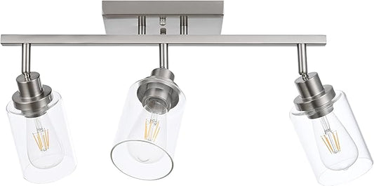 MELUCEE 3 Light Bathroom Vanity Light Brushed Nickel Track Lighting Fixtures Ceiling, Wall Light Fixtures with Rotatable Track Head for Hallway Porch Foyer Bath Storage, 20.5 Inch, Clear Glass Shade