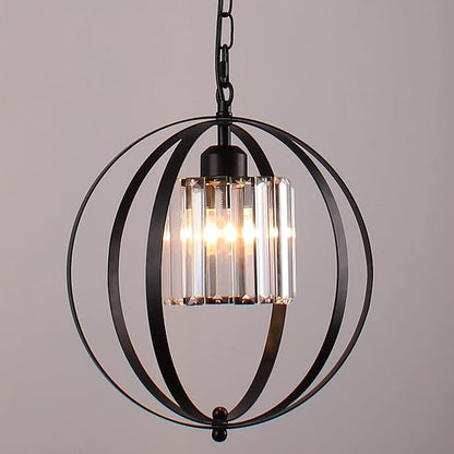 FRIXCHUR Farmhouse Chandelier Crystal Pendant Light Adjustable Hanging Light Fixtures Orb Globe Chandeliers for Kitchen Island Dining Room Foyer Bedroom (Black)