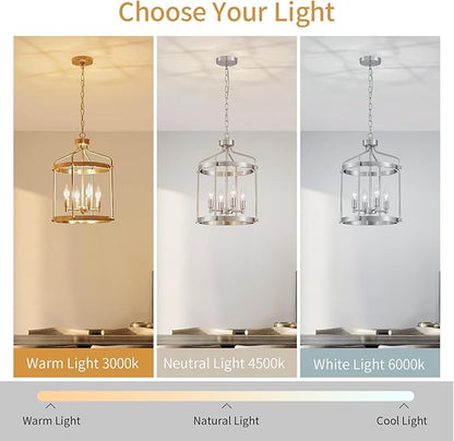 Modern Chrome Chandelier, 4-Light Farmhouse Chandeliers for Dining Room Light Fixture Over Table Adjustable Height Hanging Industrial Pendant Light for Hallway Entryway Living Room Kitchen Bedroom