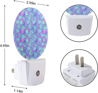EKOBLA Mermaid Scales Plug-in Night Light, Teal & Purple Ocean LED Nightlight with Auto Sensor for Home