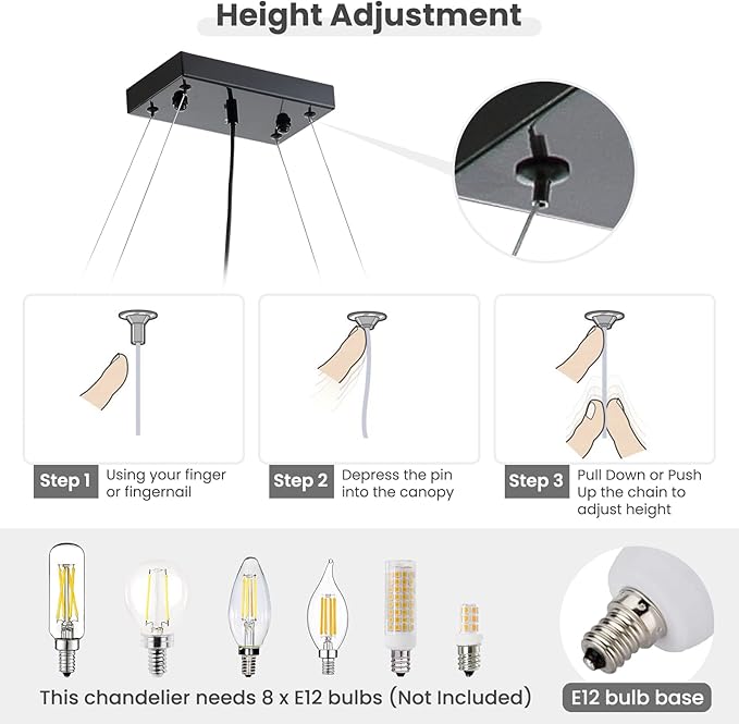 7PM Rectangle K9 Crystal Chandelier Modern Rectangular Pendant Lighting Fixture for Dining Room Kitchen Island Bedroom Black L40 x W10 x H10