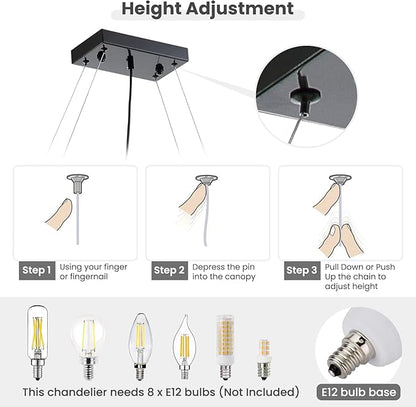 7PM Rectangle K9 Crystal Chandelier Modern Rectangular Pendant Lighting Fixture for Dining Room Kitchen Island Bedroom Black L40 x W10 x H10