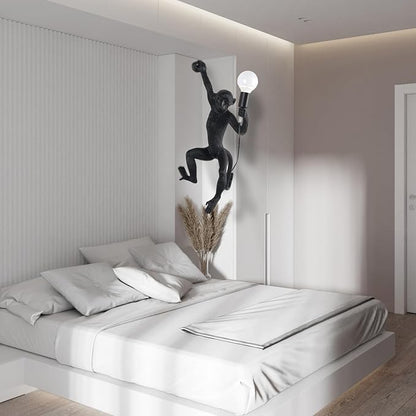 Industrial Wall Lighting Fixture Vintage Resin Monkey Light Wall Lamp for Living Room Children's Kid's Bedroom Club Decoration (Black-Right Hand)