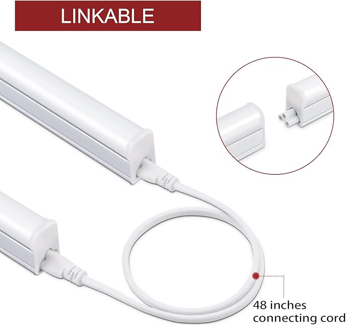 (8 Pack LED T5 3FT Tube Light Fixture, 15W, 1800lm, 6500K, 3 Foot Linkable LED Shop Light Tube, Ceiling, Workshop, Corded Electric with Built-in ON/Off Switch