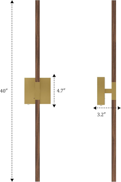 Rayogale 40 Inch Rechargeable Battery Operated Wall Sconce Set 2, 8000mAh Cordless, 3000K/4500K/6000K, Dimmable, Remote, Touch Control, 360° Rotation for Living Room Gold Walnut 2 Pack