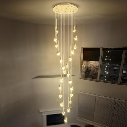 ykolupty Modern Crystal Chandelier 25-Lights Raindrop Chandeliers LED Dimmable High Ceiling Pendant Light Gold Large Chadnelier for Foyer Entrance Living Room