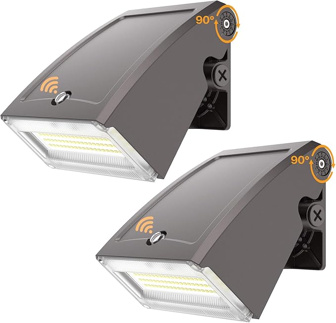Adjustable LED Wall Pack Light with Dusk to Dawn Photocell 30W/40W/60W Selectable, 5000K Daylight, 100LM/W, 6000LM, IP65 Waterproof Outdoor Security Light for Garage, Building, Yard 2Pack