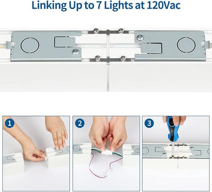 DAKASON 4FT Linkable LED Linear Light, 35W Down 15W Up Light, 3/4/5000K CCT Selectable, Commercial Linear Lighting Fixture for Office, Dimmable Suspended Lighting for School, Market, 4Pack White