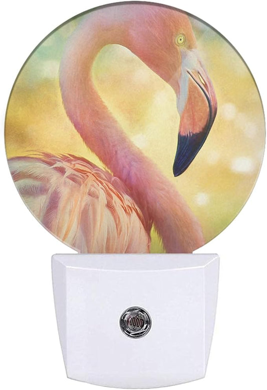Pink Flamingo Night Light Tropical Animal Bird Bent Beautiful Neck Plug-in Nightlight Energy Saving 0.5W LED Lighting for Boys Girls Men Women