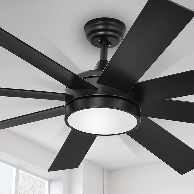YITAHOME Black 60 Inch Ceiling Fan with Light and Remote, DC Fanlight for Indoor, Modern Light Fan with Reversible 6 Speeds, 3 Color Temperatures, Memory Function, Quiet Motor