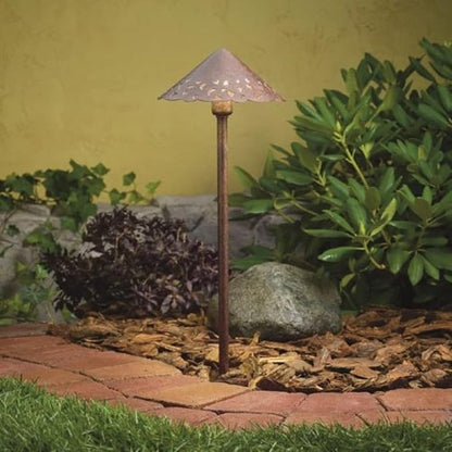 Kichler Cast Aluminum Path Light with Hammered Roof in Textured Tannery Bronze, 12V Landscape Fixture, 15471TZT