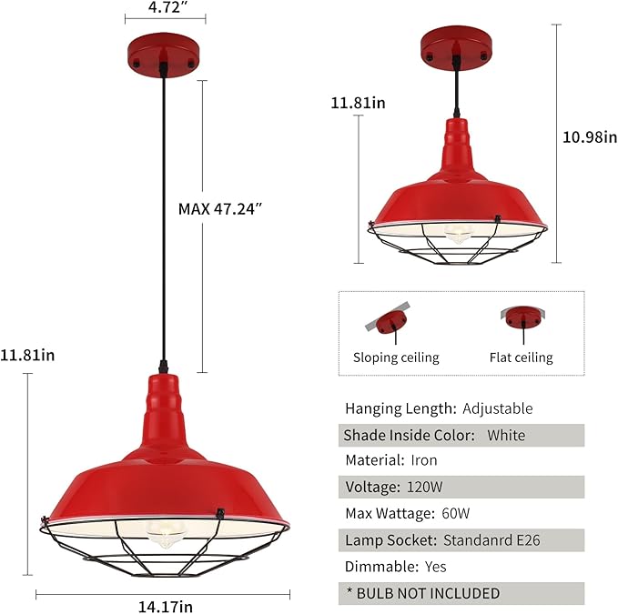 Red Oversize Pendant Light, Modern Large Pendant Lighting 14.1" 3 Packs, Kitchen Pendant Lights, Farmhouse Pendant Light, Pendant Lights Kitchen Island for Kitchen, Living Room, Bedroom