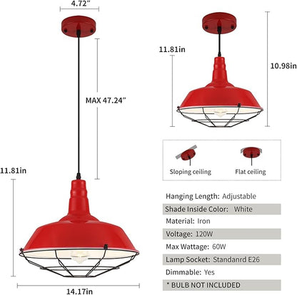 Red Oversize Pendant Light, Modern Large Pendant Lighting 14.1" 3 Packs, Kitchen Pendant Lights, Farmhouse Pendant Light, Pendant Lights Kitchen Island for Kitchen, Living Room, Bedroom