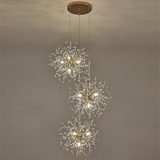 Crystal Firework Chandeliers,Modern Dandelion Starburst Ceiling Hanging Pendant Lighting Fixtures for Dining Room Bedroom Kitchen Living Room (8-Light)
